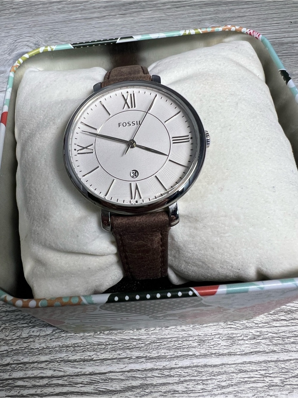 Fossil Men's Brown Leather-Strap Silver Dial Watch